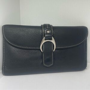 Dooney and Bourke, black leather checkbook, wallet coin, cash silver vintage